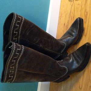Brown leather cowboy boots